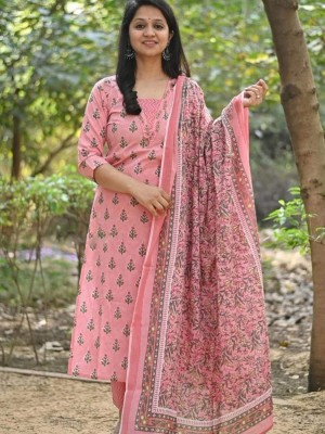 Tapasya Pastel Pink Color Floral Indian Traditional Straight Salwar Kameez Kurti Pant Set for Women