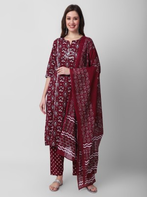 Radhika Maroon Floral Indian Traditional Straight Salwar Kameez Kurti Pant Set for Women Embroidery Handwork