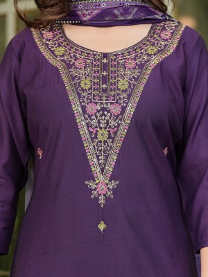 Purple Traditional Party Wear Indian Straight Silk Salwar Kameez Kurti Pant Dupatta Set