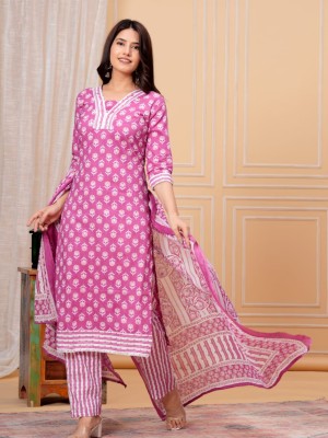 Pink Color Printed Indian Pakistani Straight Salwar Kameez Kurti Pant Set for Women Dress