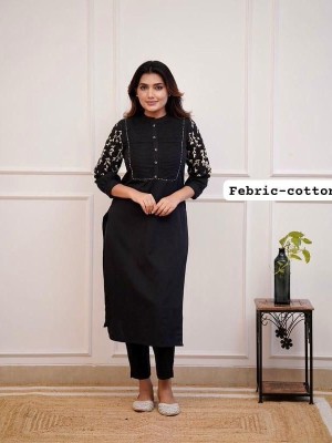 Black Trisha Floral Leaves Embroidered Co Ord Set Kurti Pant Set Indian Salwar Kameez Set (Set of 2)