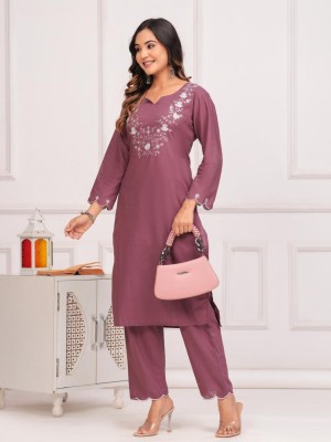 Nagma Pink Embroidered Cotton Kurti pant Co Ord Set Salwar Kameez