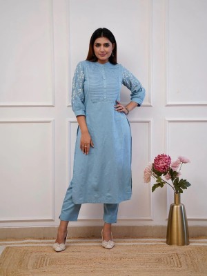 Sky Blue Trisha Embroidered Cord Set Kurti Pant Set Indian Salwar Kameez Set