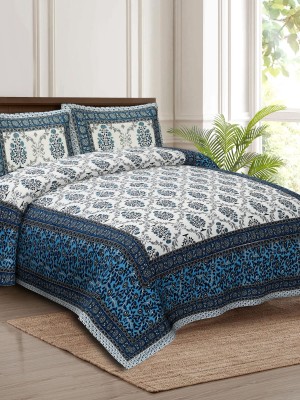 Block Print Multi Color Cotton Printed Bed Sheet with 2 Pillow Covers - for King Size Bed