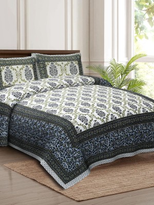 Block Print Multi Color Cotton Printed Bed Sheet with 2 Pillow Covers - for King Size Bed