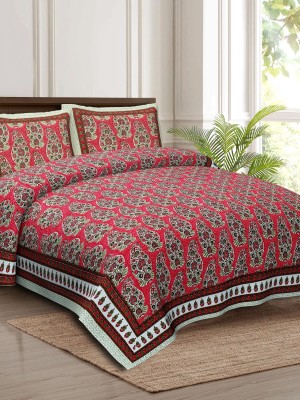 Latest Floral Block Print Multi Color Cotton Bed Sheet with 2 Pillow Covers - for King Size Bed