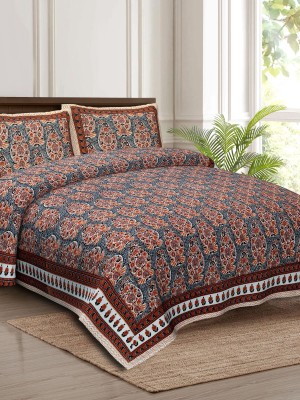 Latest Floral Block Print Multi Color Cotton Bed Sheet with 2 Pillow Covers - for King Size Bed