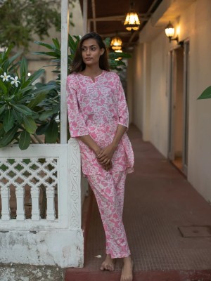 Blossom Pink Lounge Wear Set Nightwear Dress Pyjama Co Ord Set for Summer Night PJ