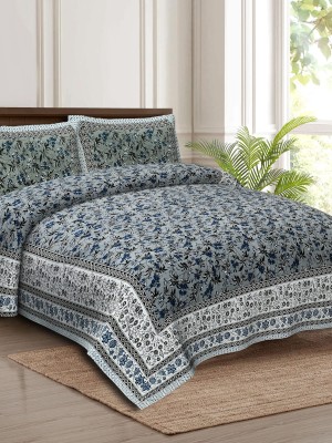 Fancy Floral Block Print Multi Color Cotton Bed Sheet with 2 Pillow Covers - for King Size Bed