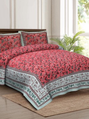 Attractive Floral Block Print Multi Color Cotton Bed Sheet with 2 Pillow Covers - for King Size Bed