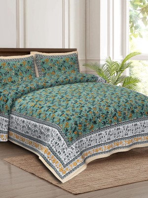 Ravishing Comfortable Floral Block Print Multi Color Cotton Bed Sheet with 2 Pillow Covers - for King Size Bed