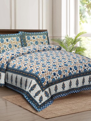 Comfortable Floral Block Print Multi Color Cotton Bed Sheet with 2 Pillow Covers - for King Size Bed