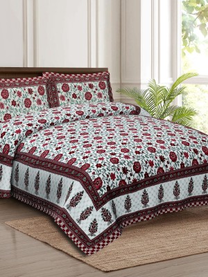 Luxuries Floral Block Print Multi Color Cotton Bed Sheet with 2 Pillow Covers - for King Size Bed