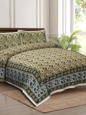 Floral Block Print Multi Color Cotton Bed Sheet with 2 Pillow Covers - for King Size Bed