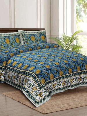 Ravishing Floral Block Print Multi Color Cotton Bed Sheet with 2 Pillow Covers - for King Size Bed