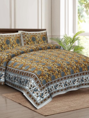 Multi Color Floral Print Cotton Bed Sheet with 2 Pillow Covers - for King Size Bed