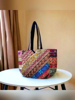 Rajasthani Bohemian Handcrafted Patchwork Embroidered Tote Bag with Zipper Closure
