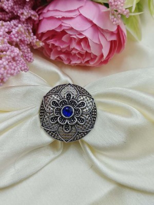Ethnic Flower Finger Ring for Women Indian Oxidized Silver Round Adjustable Free Size Brass Fashion Jewelry