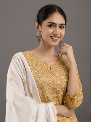 Mariam Mustard Yellow Indian Straight Salwar Kameez Kurti Pant Dupatta Set for Women Zari Hand Work Kurta