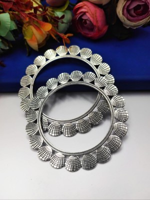 Silver Oxidized Finish Bangles Seashell Design Tribal Jewellery Kada Bangles Set for Women
