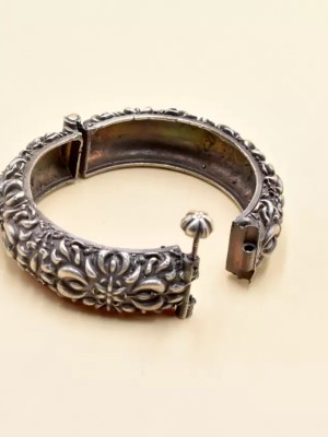 Vintage Style Antique Oxidised Silver Kada Openable Brass Bracelet Cuff Bangle for Girls