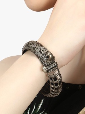 Peacock Silver Replica Vintage Banjara Oxidised Silver Kada Openable Bracelet Cuff Bangle Boho Jewellery