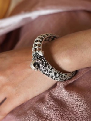 Peacock Silver Replica Vintage Banjara Oxidised Silver Kada Openable Bracelet Cuff Bangle Boho Jewellery