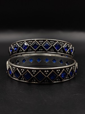 Designer Oxidized Silver Replica Stone Bangles Bracelet Pair Boho Jewellery