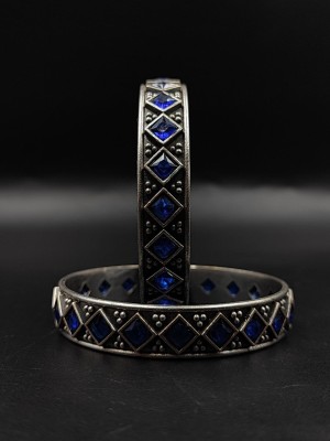 Designer Oxidized Silver Replica Stone Bangles Bracelet Pair Boho Jewellery