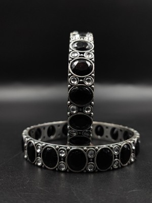 Designer Oxidized Silver Replica Stone Bangles Bracelet Pair Bohemian Jewellery