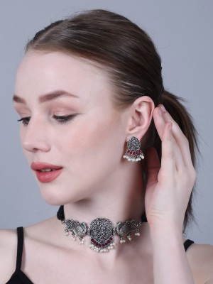 Peacock Oxidised Choker Necklace Earring Jewellery Set