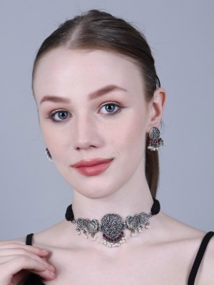 Peacock Oxidised Choker Necklace Earring Jewellery Set