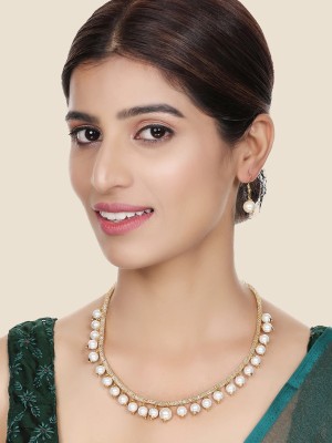 Off White Elegant Pearl Sleek Choker Necklace Earrings Jewellery Set