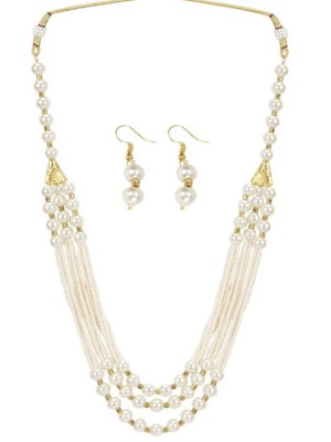 White Three Line Necklace Set Pearl Necklace Earrings Jewellery Set