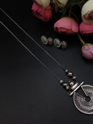 Exquisite Round Pendent German Silver Oxidized Necklace Chain Set with Jhumki