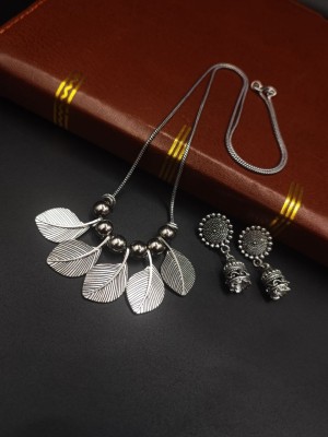 Designer Oxidised Leaf Design Necklace Chain Set with Jhumki Boho Jewellery