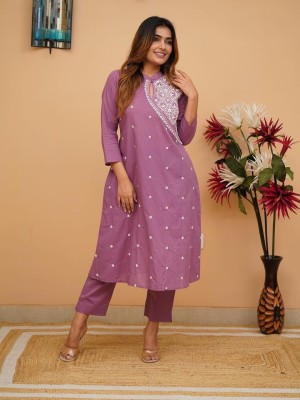 Lavender Embroidered Designer Co Ord Set Salwar Kameez Kurti Pant Set