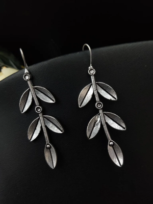 Leaves Leaf Drop Women Latest Design Earrings Oxidized Silver Fashion Jewelry Earring