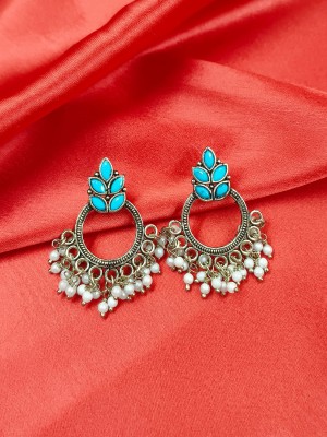 Firoza Blue Round Designer Earrings Oxidized Silver Fashion Jewelry Earring