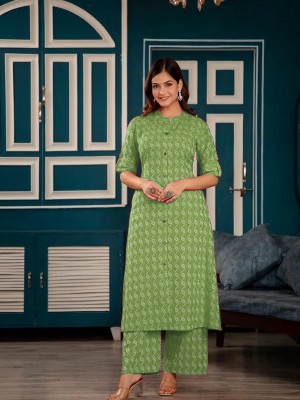 Brown Katha Cotton Indian Pakistani Co-Ord Set Readymade Aline Salwar Kameez Kurti with Ankle Length Palazzo Pant