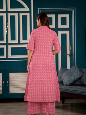 Pink Katha Cotton Indian Pakistani Co-Ord Set Readymade Aline Salwar Kameez Kurti with Ankle Length Palazzo Pant