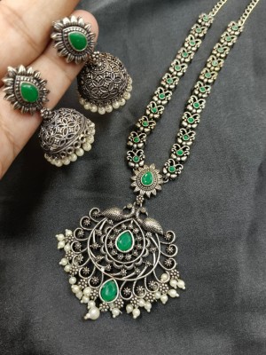 Ranihaar Indian Ethnic Oxidized Brass Necklace Set with Jhumka