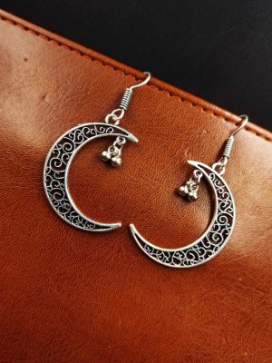 Moon Charm Earring Oxidized Fashion Jewelry Daily Wear Light Weight Hook Earrings