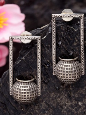 Pot Matka Design Tribal Handcrafted Studs Earring Silver Replica Daily Wear Light Weight Hook Earrings