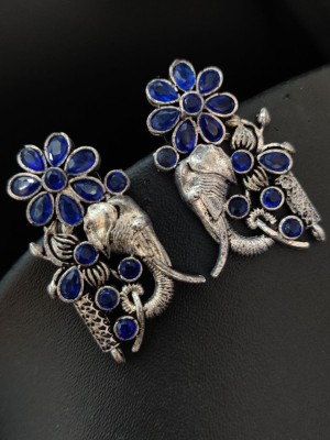 Elephant & Flower Trendy Stud Earring Oxidized Silver Earrings for Girls
