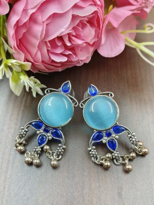Ethnic Monalisa Stone Stud Earrings Women Oxidized Silver Fashion Jewelry Earring