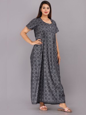 Cotton Night Nighty Gown Dress Comfortable Wear Star Printed Kurti Gown with Two Button