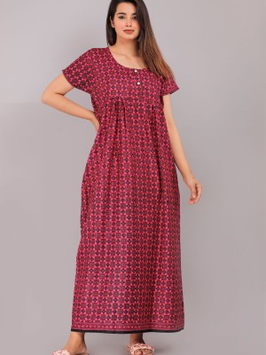 Nighty Gown Cotton Night Dress Comfortable Wear Printed Kurti Gown with Two Button