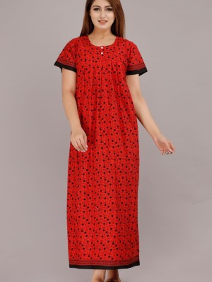 Printed Casual Daily Wear Nighty Gown Cotton Night Dress Kurti Gown with Two Button