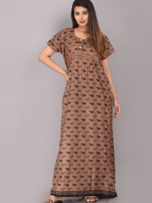 Daily Wear Nighty Gown Cotton Printed Casual Night Dress Kurti Gown with Two Button